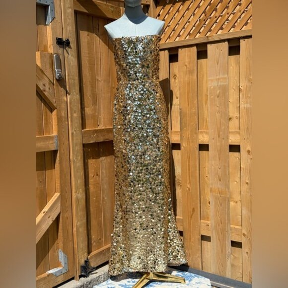 🆕 BRONX & BANCO 🧿 NWOT Farah Strapless Sequins Gown, Gold - Sz L / US 8 - Picture 2 of 16